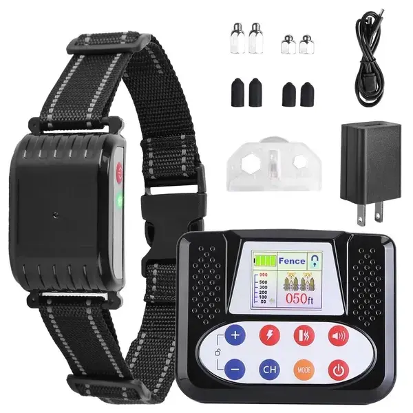 Wireless Dog Containment Fence with Rechargeable Training Collar - 990FT Range, IPX6 Waterproof, 0-9 Levels Beep/Vibration/Shock, 4-Channel Remote, LCD, Adjustable, PetSafe, Indoor Use, Bark Deterrent
