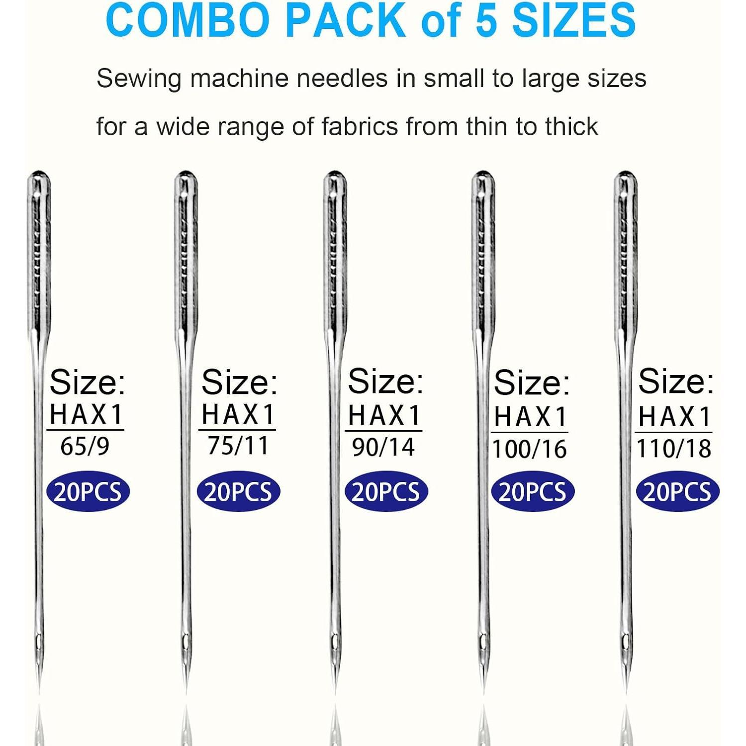 Sewing Machine , 100 count Universal Sewing Machine  Set for Singer, Brother, Janome, Varmax, and Other Brands of  Sewing Machines, Sizes 65/9, 75/11, 90/14, 100/16, 110/18