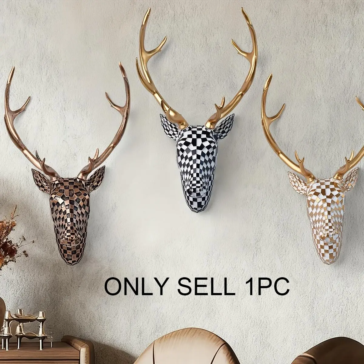 Mosaic Deer Head Wall Sculpture, Bedroom Bedside Decor, Soft Artistic Atmosphere, Calming Emotions, Elegant Space Addition, Hanging