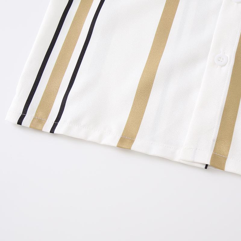 4-piece set of boys' summer new vertical striped collared shirt set with lightweight breathable high-waist drapey wide-leg pants, stylish casual versatile outfit