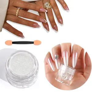 SAVILAND White Pearl Chrome Nail Powder 1g Mirror Chrome Powder Iridescent Pearlescent Aurora Mermaid Pigment Glitter Dust Kit Nail Art Supplies for DIY Nail Art Decoration Home Salon Use