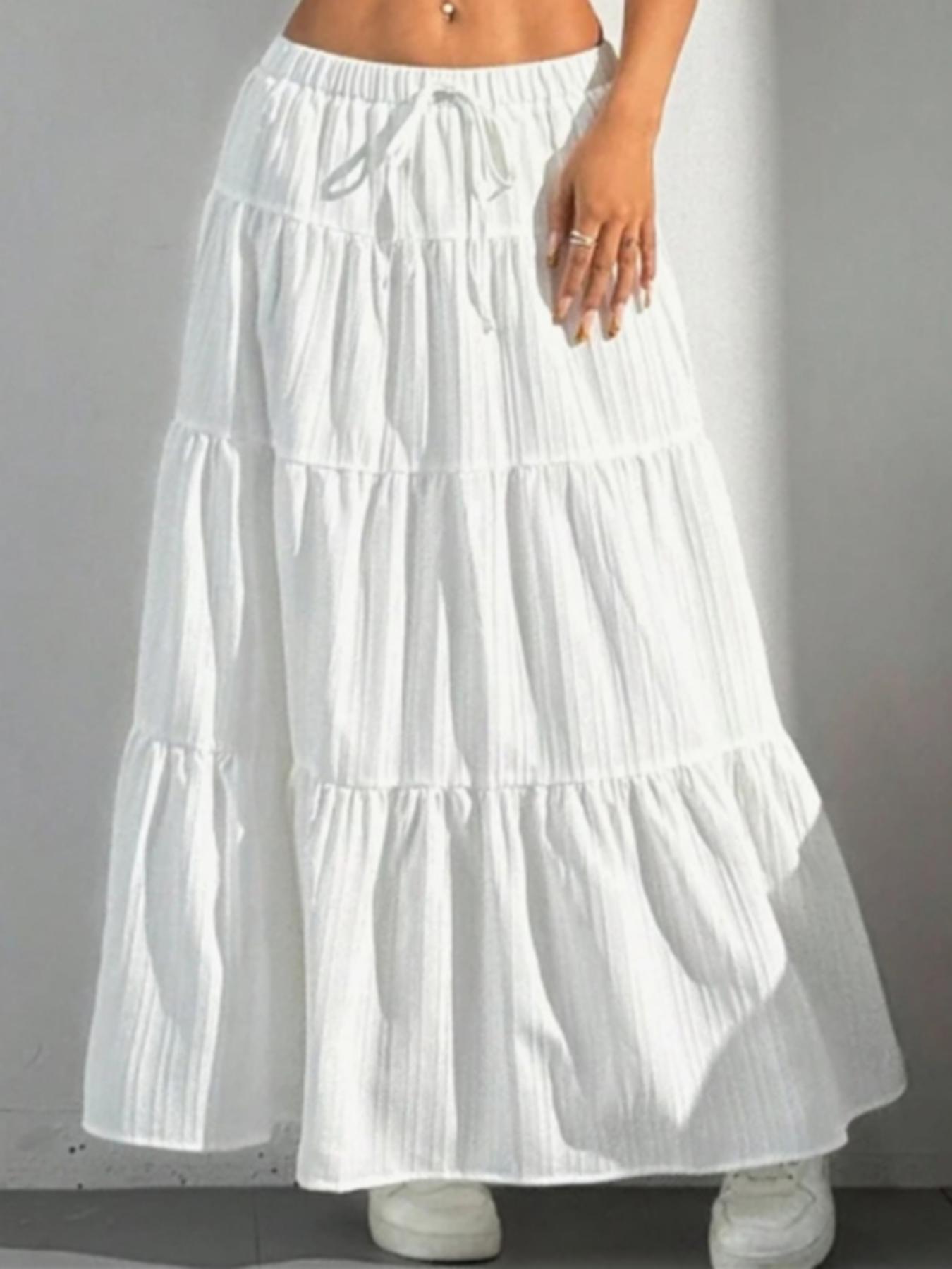 Women's Solid Color Tie Front   Skirt, Boho Fashion Casual   Long Skirt for Daily Holiday Vacation Wear, Ladies Bottoms for Summer