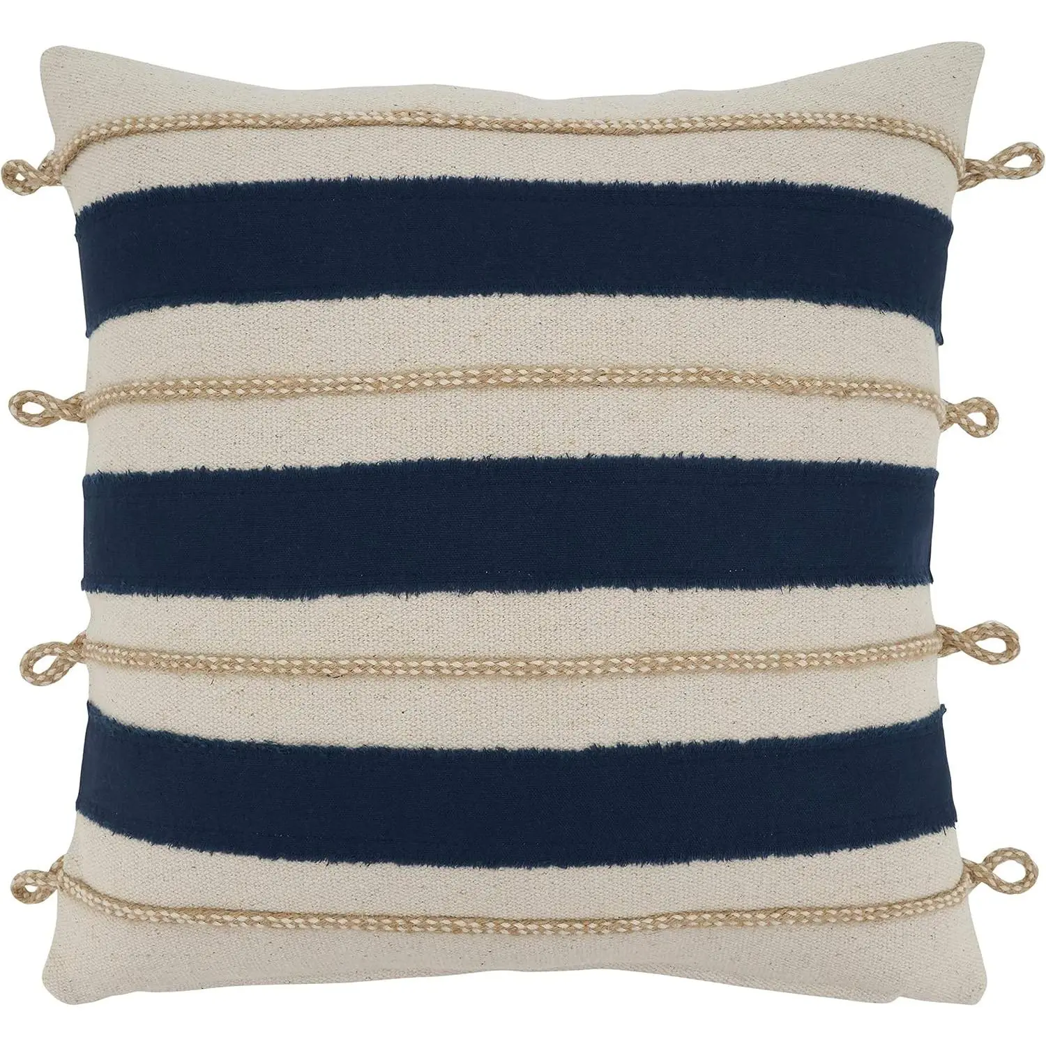 Naviguer Rope Appliqué Throw Pillow with Poly Filling, 18"", Navy Blue