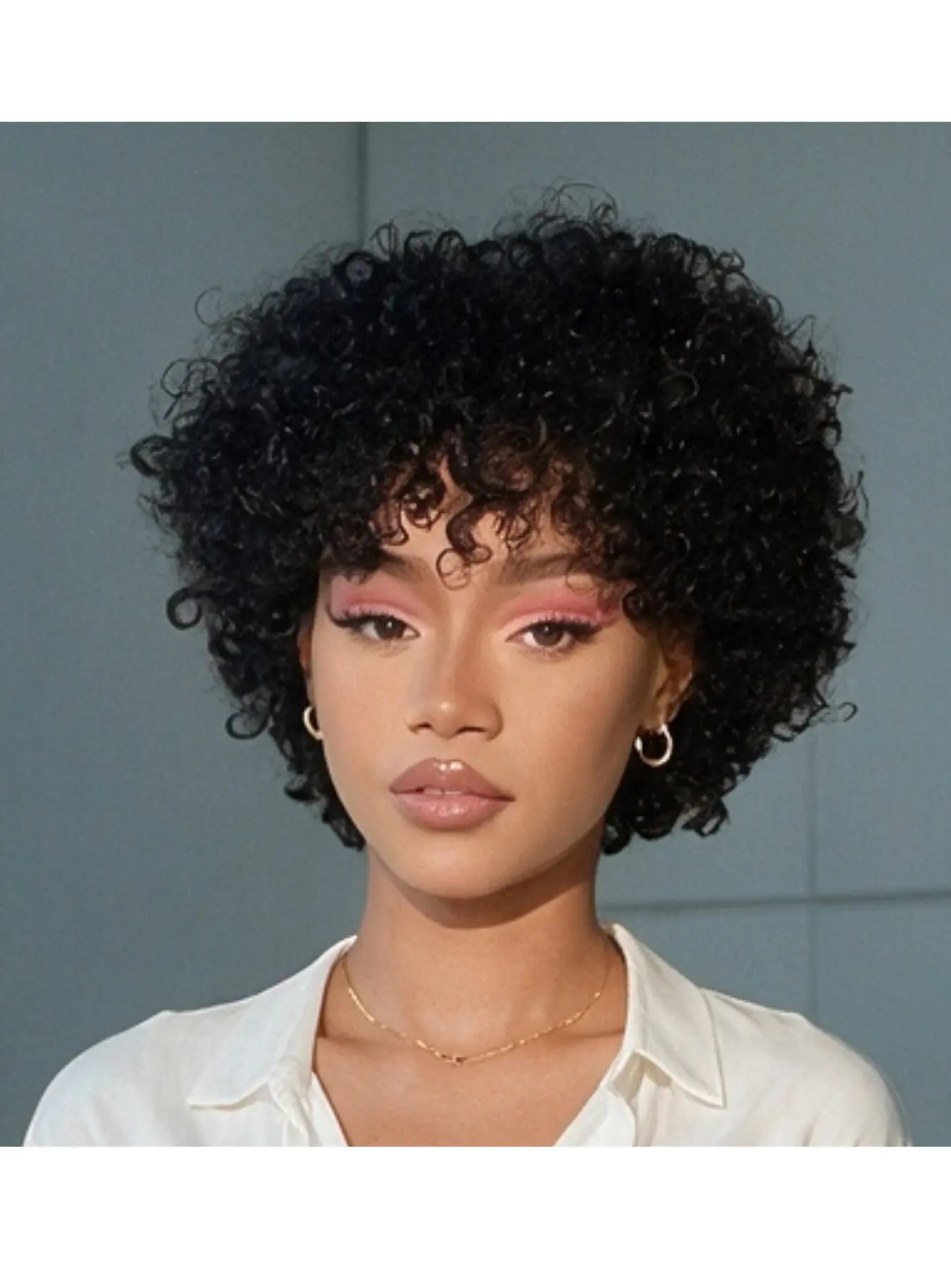 100% Human Hair Short Afro Kinky Curly Wig 6 Inch Solid Natural Black 1B Color Only 95g Lightweight Glueless Wigs With Bangs For Black Women, Voluminous Small Spring Curl Wig Easy Install Natural Looking Travel Makeup Hair Wig