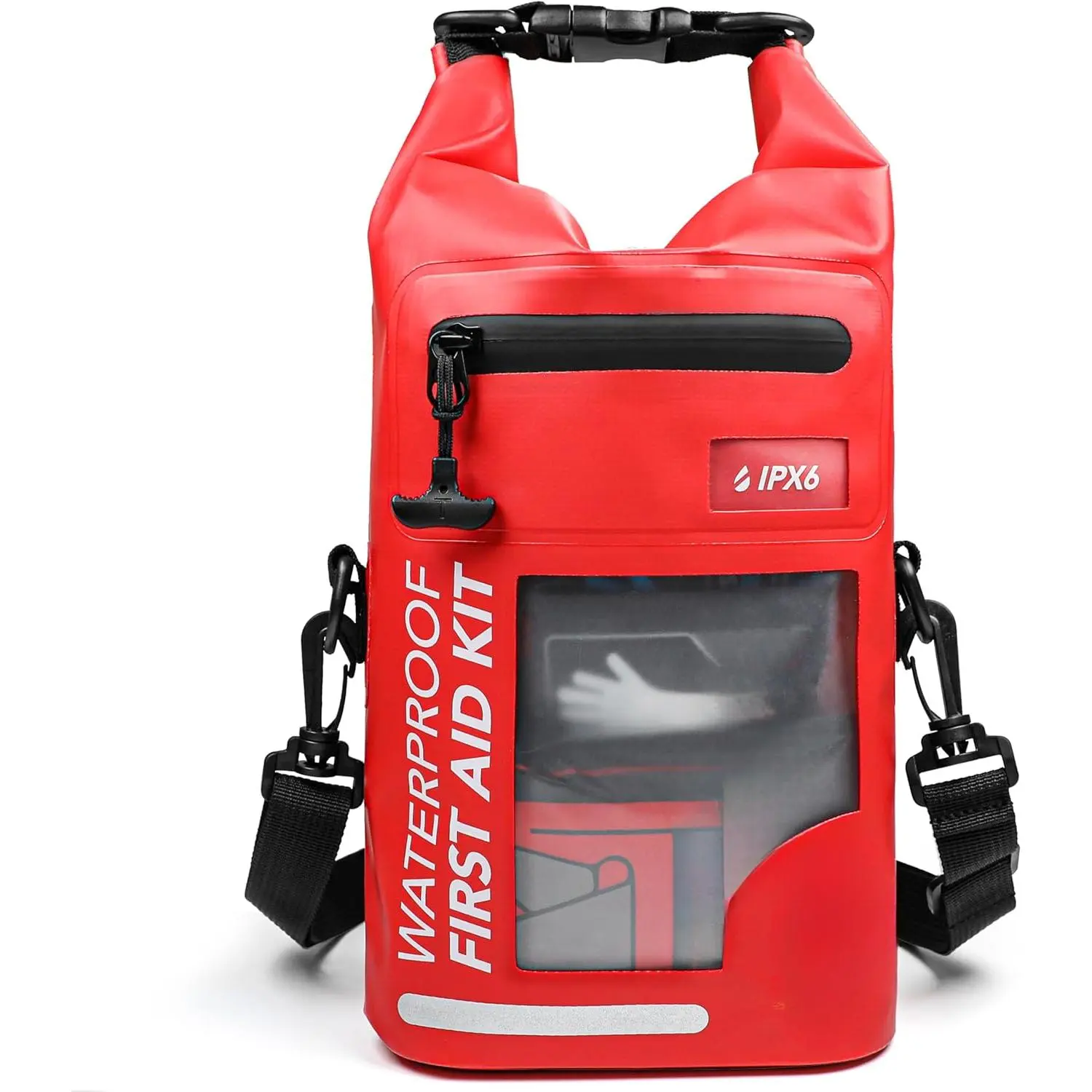 250 PCS Waterproof First Aid Kit, Roll Top Reflective Boat Dry Bag Bug Out Bags, Emergency Medical Kit Ideal for Boating, Camping, Fishing, Kayaking, Floating, Red, Bug Out Bag Survival Kits, Emergency Relief Bag