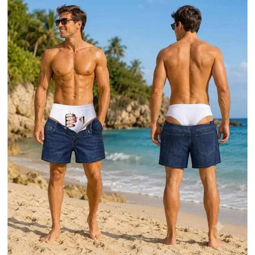 Men's Novelty Swim Trunks  with Lining, Funny 3D Fake Underwear Shorts, Hawaiian Beach Swimwear, Bachelor Party Gag Gift, Pool Party Outfit for Him