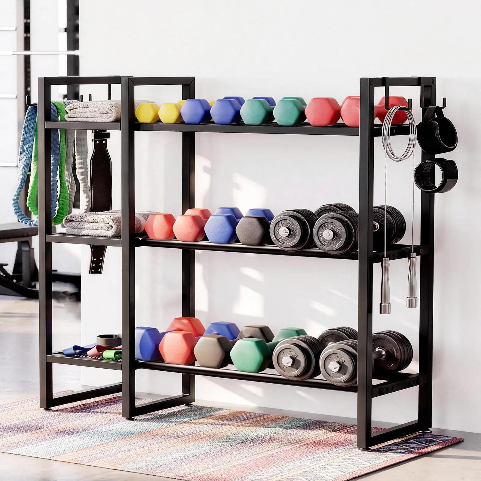 3-Tier Heavy Duty Metal Frame Weight Lifting Rack, 260lb per Tier Double-Column Weight Storage Stand for Home Gym Dumbbells, Kettlebells & Accessories (Rack Only)