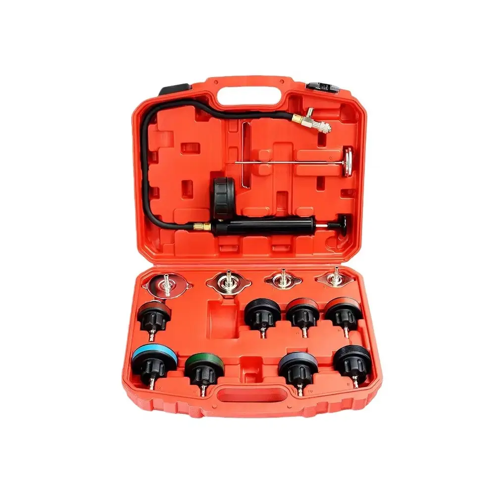 14-Piece Radiator Pressure Leak Detection Tool Set, Manual Pump Included, Car Cooling System Water Tank Leak Detector, Automotive Repair Kit