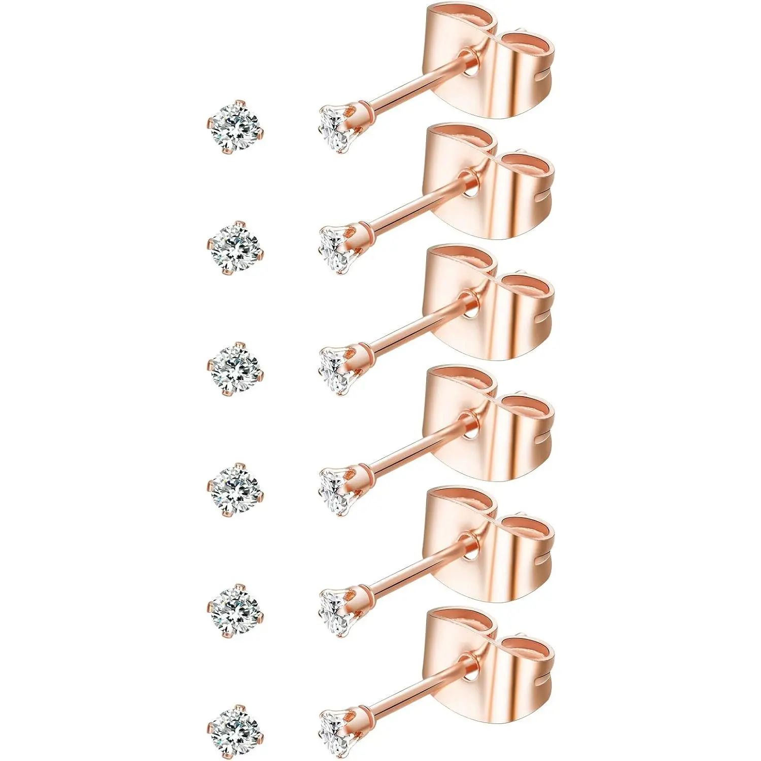 6 Pairs 2mm Tiny Stainless Steel Stud Earrings Set Pack, CZ Round Ball Cartilage Earrings for Women & Men, Six Pairs