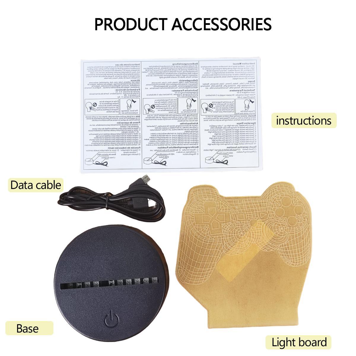 LED Game Controller Night Light As Men's Gift Ideas, 3D Illusion Lamp, Gamepad Night Light, Led Mood Light, Multicolor Touch Sensor Lamp for Bedroom Desk Lamp for Home Decor