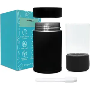 Mini Airtight Storage Container - Vacuum Sealed Insulated w Nested Glass Jar - UV Protection, Temperature Controlled Stainless - Whiteboard Finish w Marker Included - 100 ml