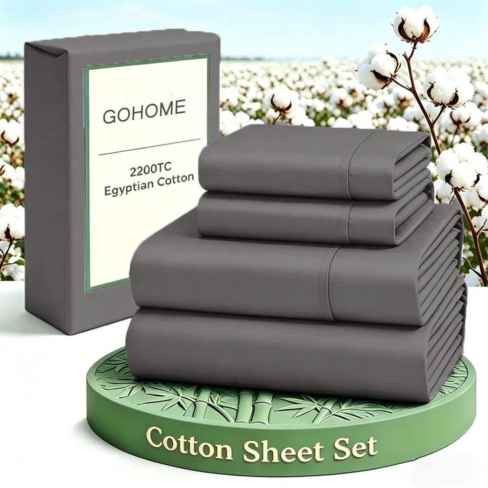 GOHOME Breathable Bed Sheets Queen-100% Cotton Twin Full Queen King Size Bed Sheet Set with 2 Pillowcases, Cool and Soft Percale Fabric, Ideal for All-Season Comfort, Ultra Soft With 15" Deep Pocket Fitted Sheet - Cotton Sheets