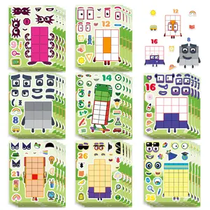 Cartoon Building Block Number Stickers 8Pcs Sticker Set Interactive Reward Decals Waterproof DIY Hand Account Accessories