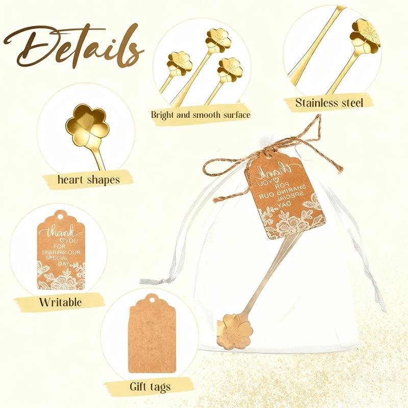 For Weddings, Bridal Showers & Parties, Complete Guest Favor Solution, 300 Pcs Wedding Gold Floral Teaspoon Favor Set, Teaspoons, Gift Tags, Drawstring Bags & Hemp Rope, Effortlessly Prepare Guest Favors, Wedding Favor Supplies