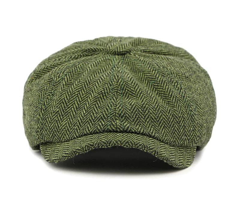 Twill Flat Cap for Men Women Herringbone Newsboy Caps British Style Octagonal Hat Solid Green Red Detective Cabbie Beret Hat