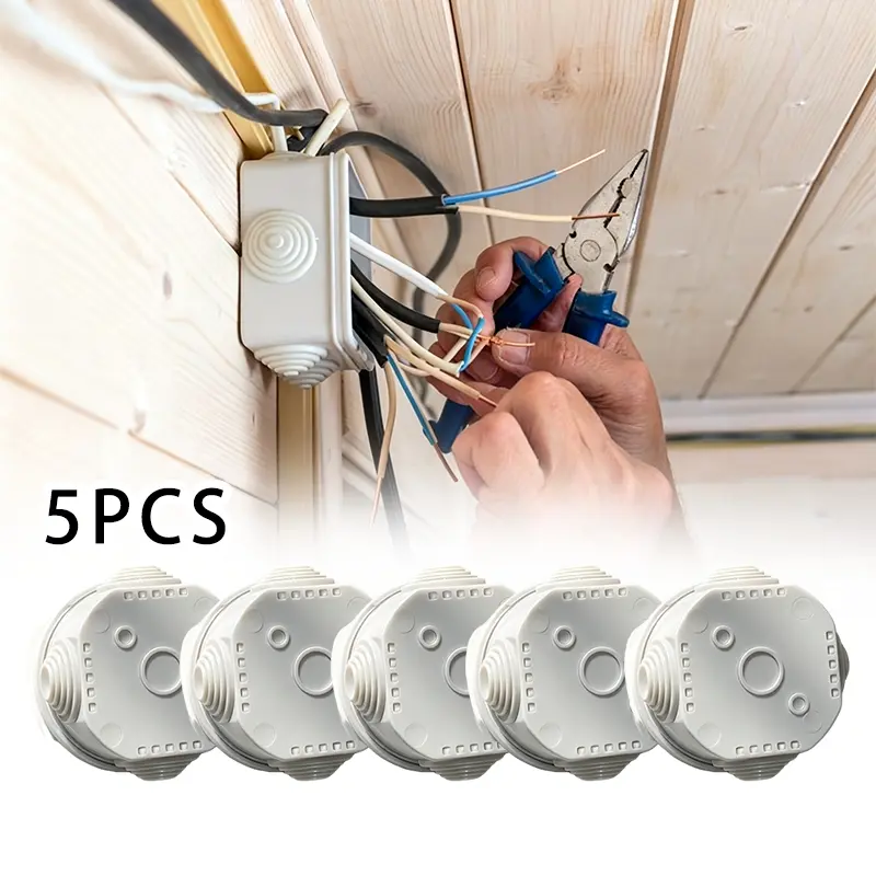 5 pcs high quality white round junction box, power junction box, compact design, perfectly suitable for outdoor monitoring electrical connection and home distribution box