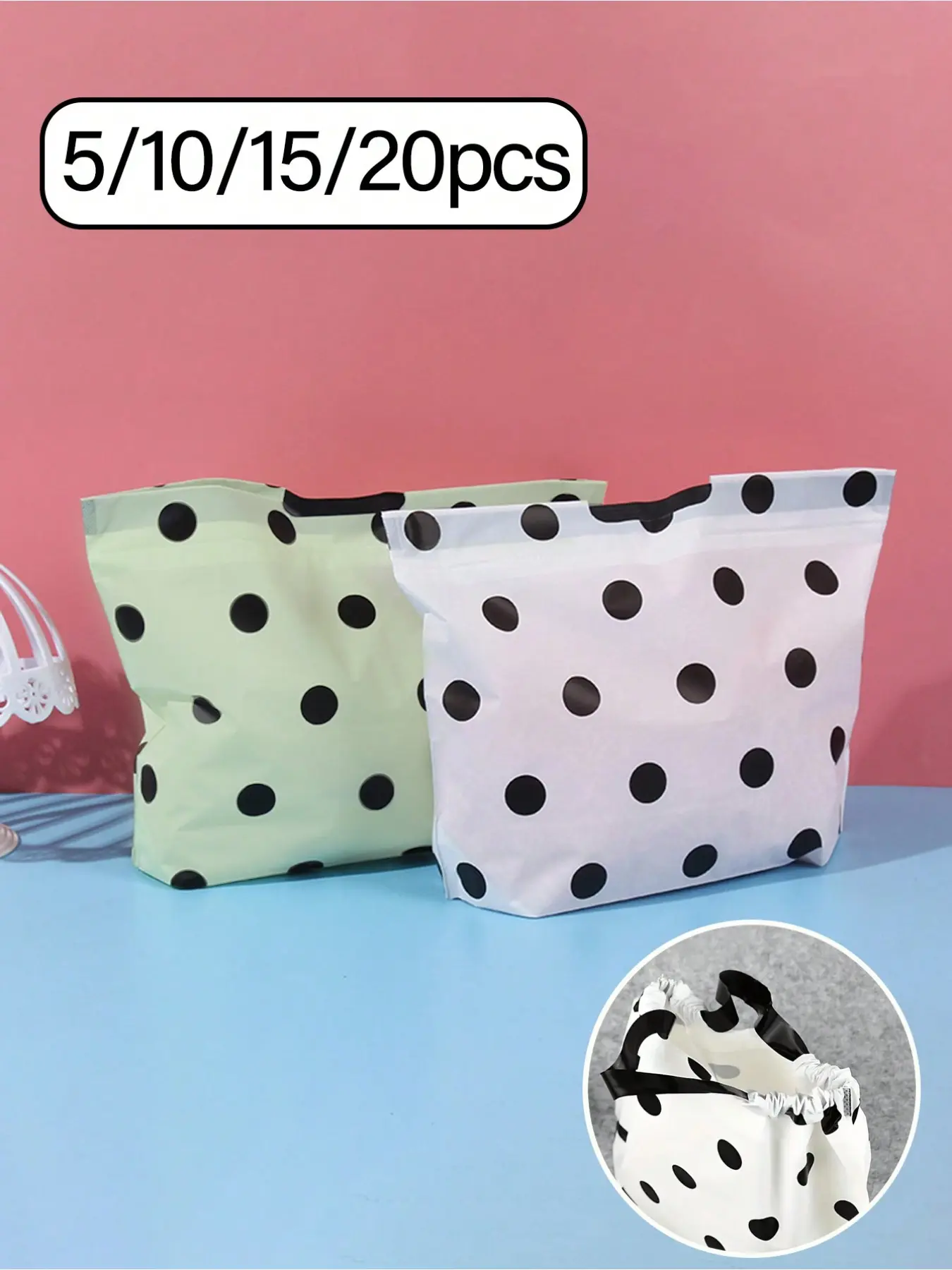 Matte Thick Drawstring Bag, Polka Dot Pattern, Takeout Packaging Bag, Shopping Bag, Clothing Bag, Party Gift Bag, Birthday Decoration