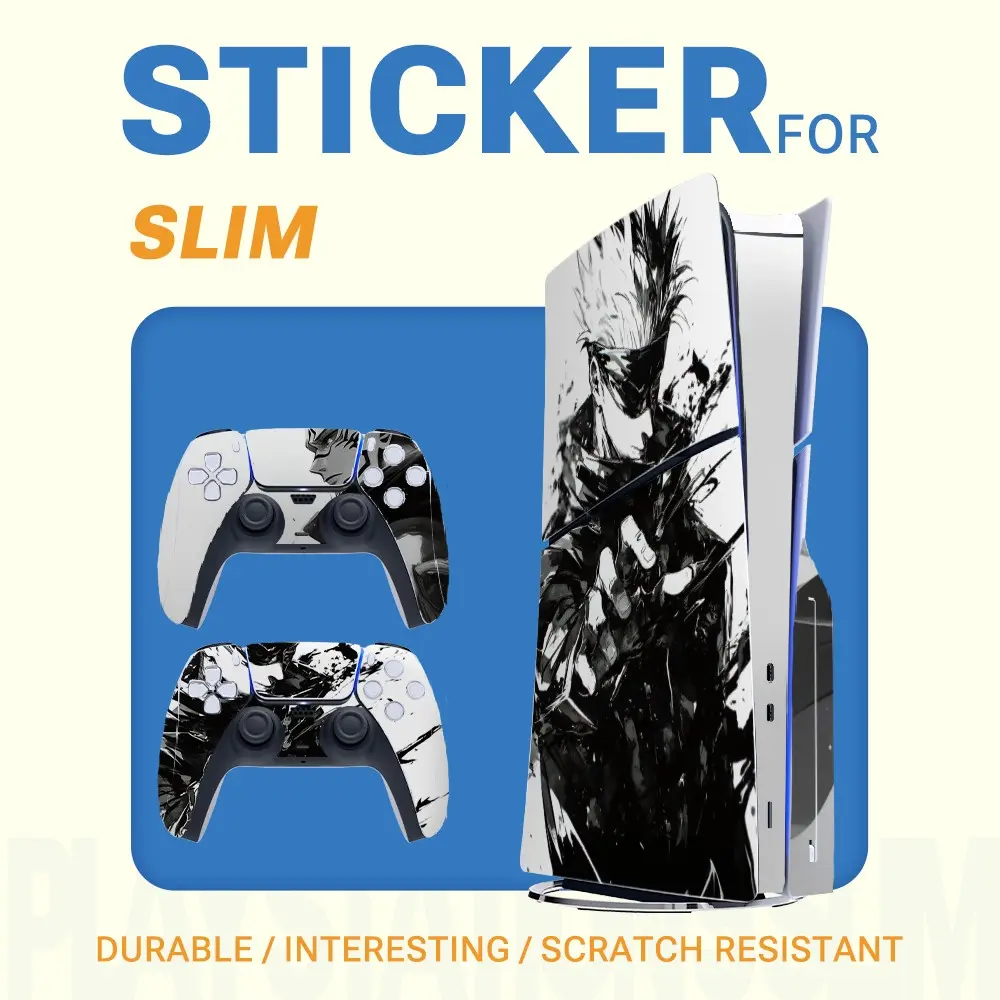and Ink Wash Warrior Art Vinyl Sticker for Ps5 Slim, Waterproof Removable Game Console Decal, Controller Protection Film