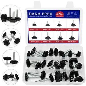 27 Pieces Star Knobs Screw Kit M8 Nylon Black Plastic Replacement Star Hand Knobs with Steel Tightening Screws Standard Metric Handle Thread Stud Bolt Hardware M8x12/16/20/25/30/35/40/50 mm