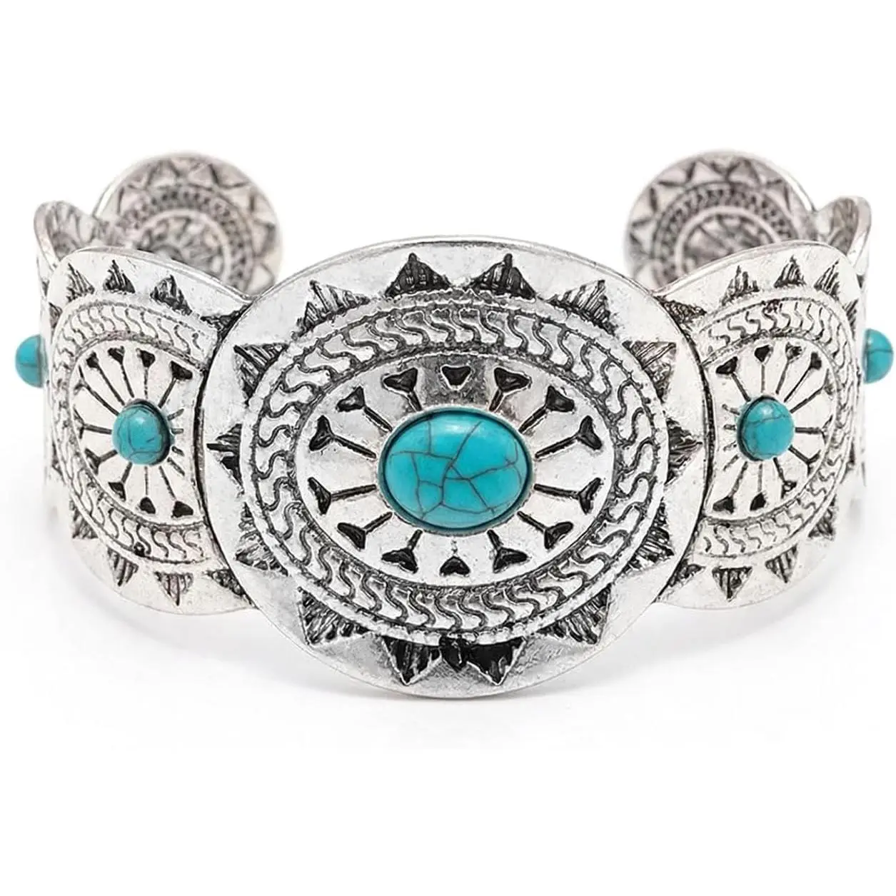 Bracelets for Women,  Turquoise Cuff Bracelet Wide Open Bangle,Boho Cuff Bracelets for Women,Chunky Engraved Cowgirl Country Style  for Festival Rodeo
