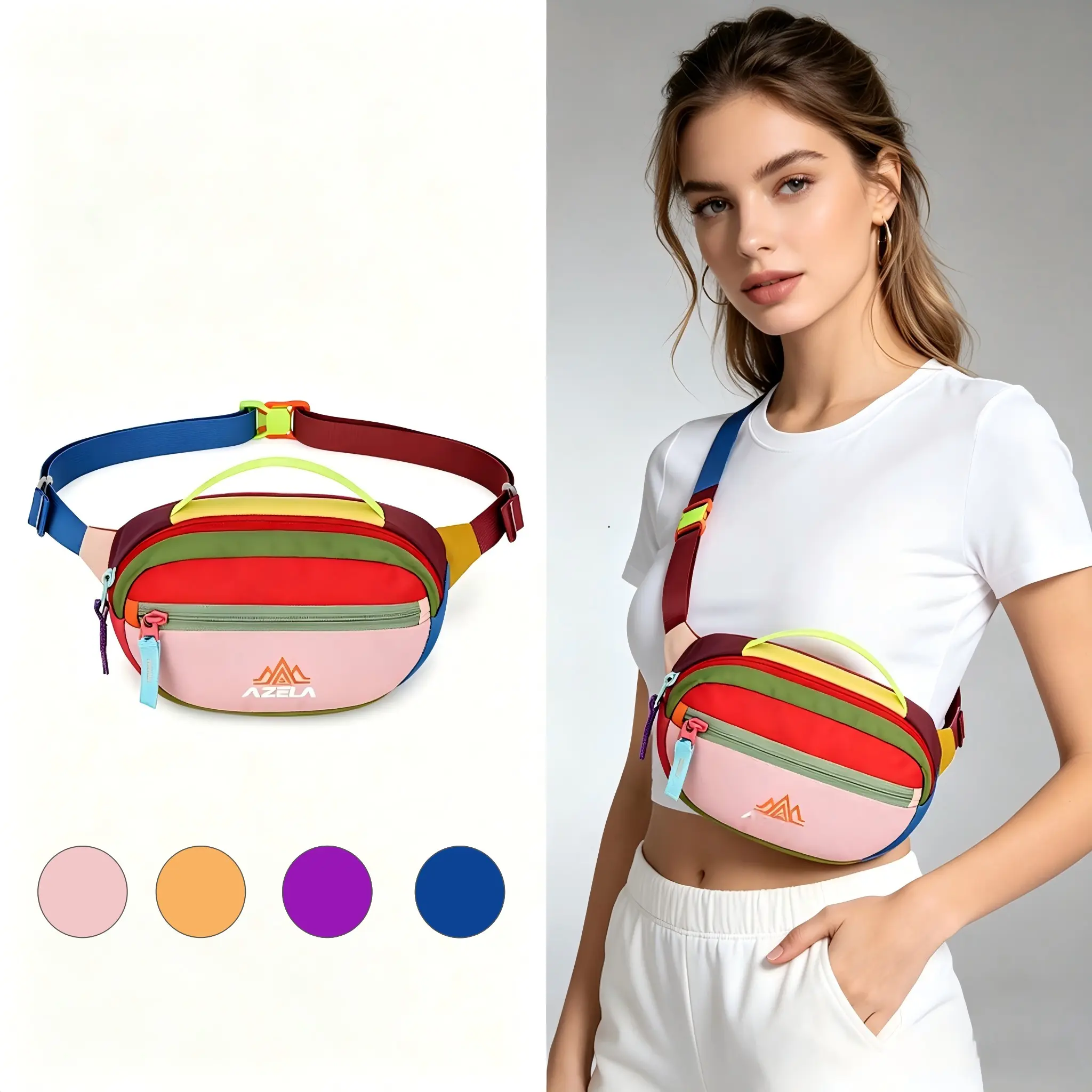 AZELA Unisex Fashion Bag, Color-Block Fanny Pack, Belt Bag, Adjustable Crossbody Waist Bag, Stylish and Versatile Accessory for Women and Men