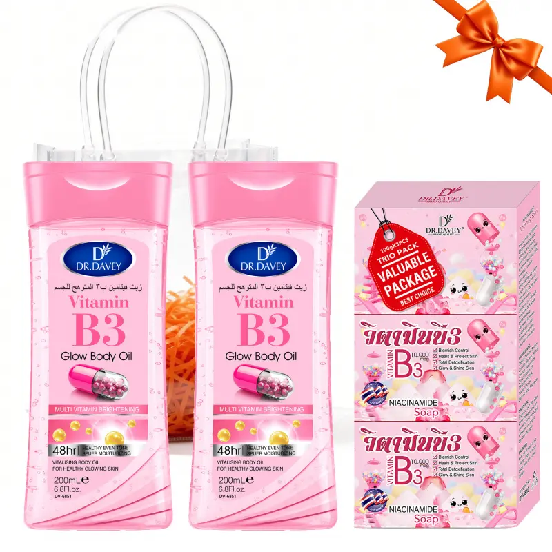 Vitamin B3 Glow Body Oil+VITAMIN B3 Soap Four Seasons Moisturizing Skincare Set Gift for Daily Skincare Suitable for Men and Women Moisturizing and Nourishing Skincare Travel Portable Bath Cleansing Soap Deep Cleaning Body Care Sets