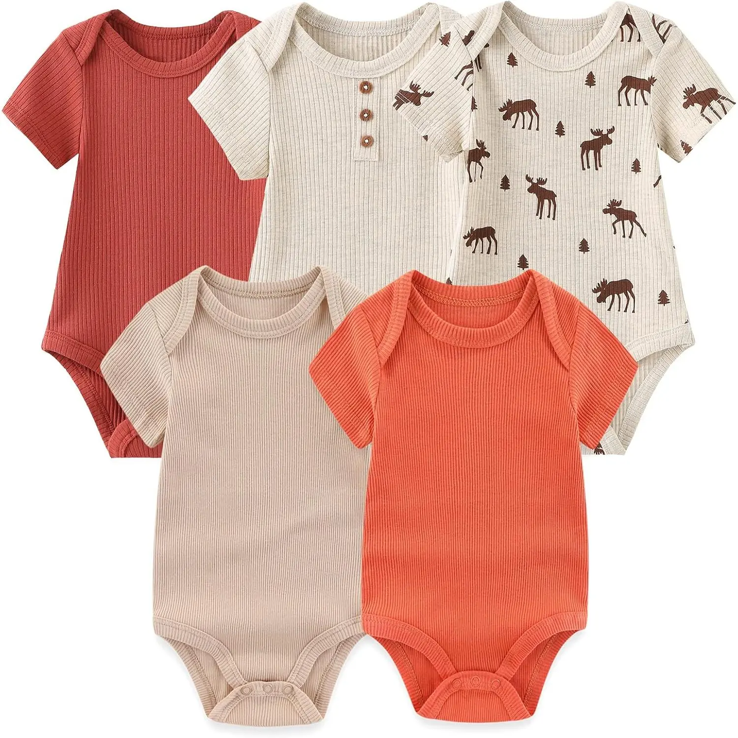 Newborn Baby Short Sleeve Bodysuit Cotton One-Piece Baby Clothes 5-Pack, 0-12 Months New model effe