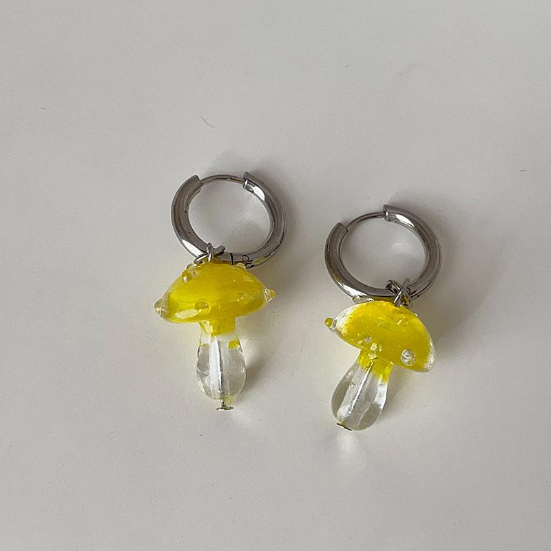 Minar Funny Contrast Color Coloured Glaze Crystal Mushroom Hoop Earrings for Women Silver Plated Metal Holiday Casual Jewelry