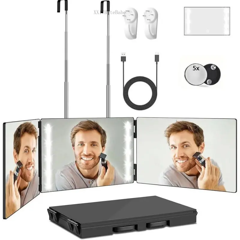 Makeup Mirror 3 Way Mirror for Self Hair Cutting with Lights Usb Charging or without Rechargeable Self Cut 360 Barber Mirror for Haircuts Door MountXX17ByteBabe