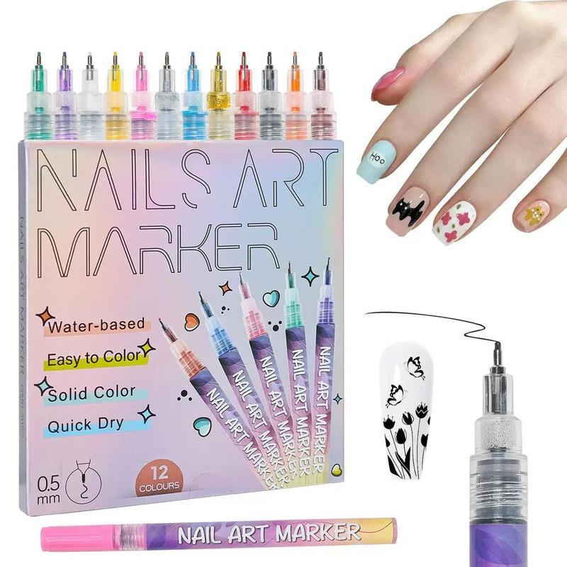 12 Color Nail Doodle Pen for DIY Nail Art Quick Drying Acrylic Painting and 3D Dot Embroidery mma acrylic nail,Quick Drying Dot Stitching Nail Art Pen for Nails,Nail Care Cutics Manicure Polish Cosmetic