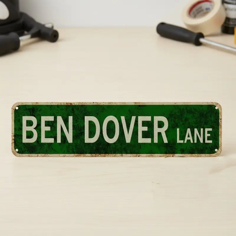 Ben Dover Lane Vintage Metal Street Sign, Funny Humorous Wall Decor, Suitable for Men's Clothing Garage Bar, Retro Style Home Decoration
