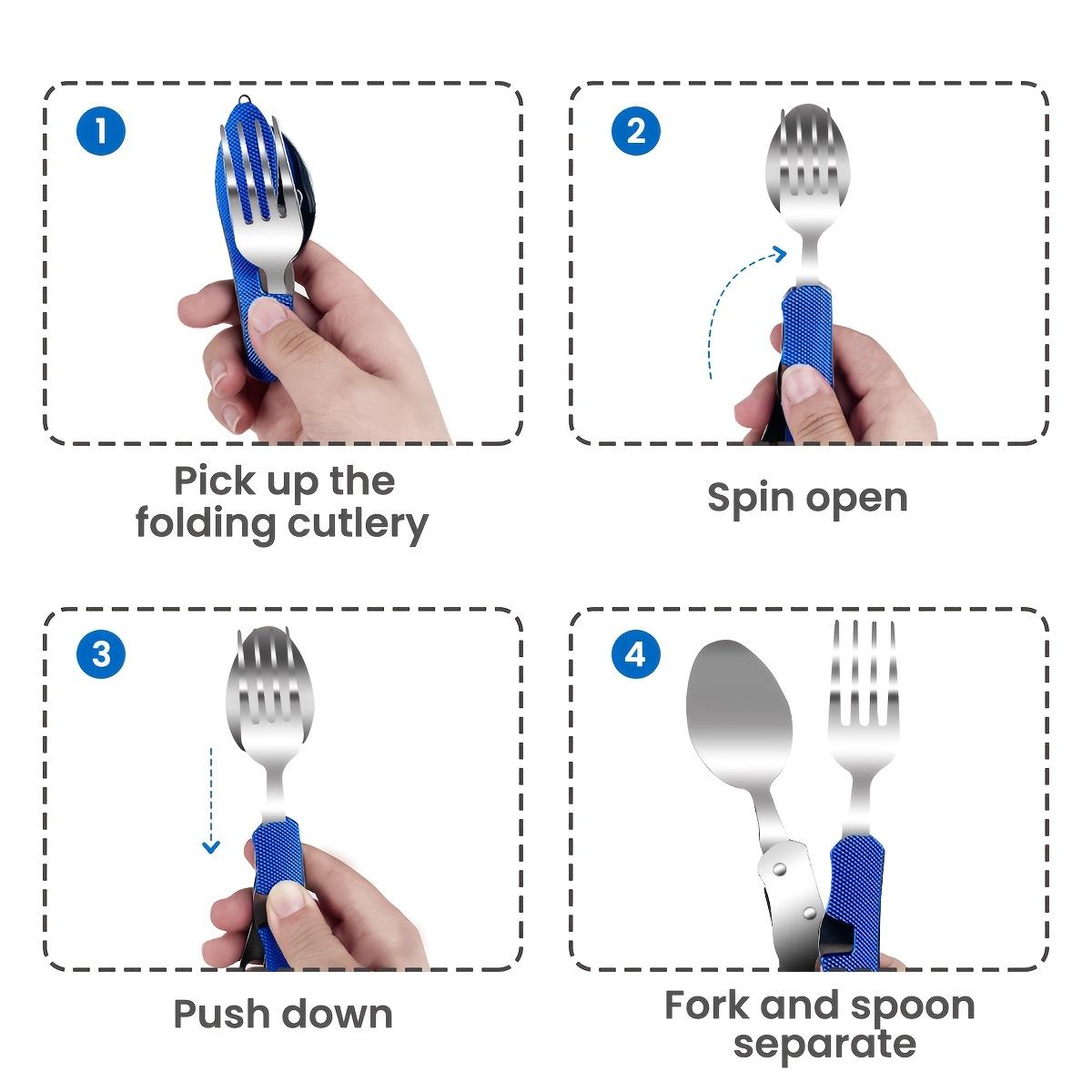 1Count Outdoor Companion - Detachable Folding Multifunctional Camping Knife Fork and Spoon Combination - Convenient Portable and Durable Tableware for Camping Hiking and Backpacking
