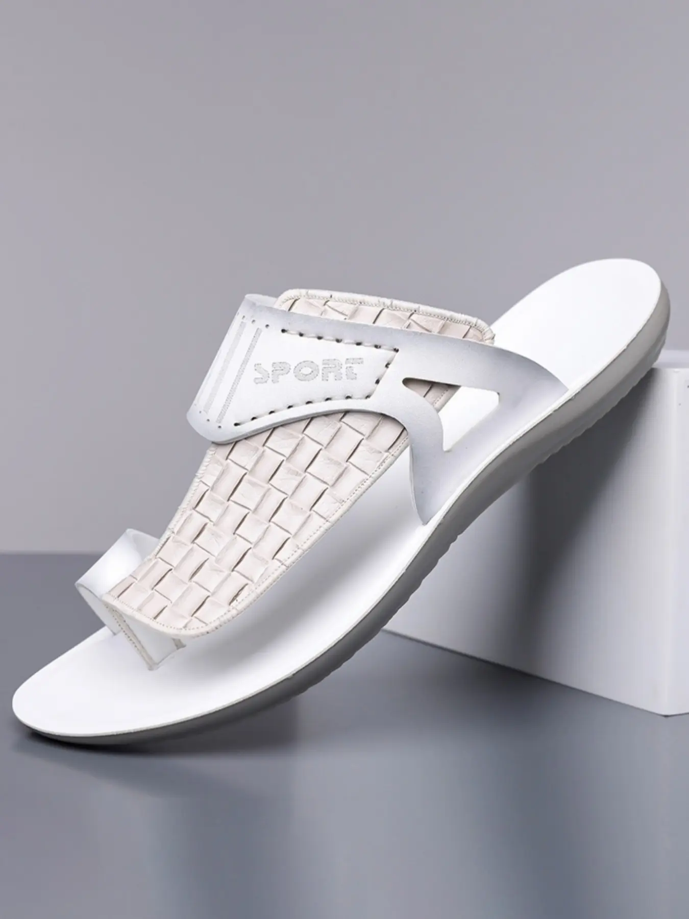Men's Summer Fashion Slide Sandals, Straw Texture Upper, Letter Print Decoration, Lightweight Sole, Anti-Slip, Casual Beach Walk Shoes Footwear, Outdoor Sandals