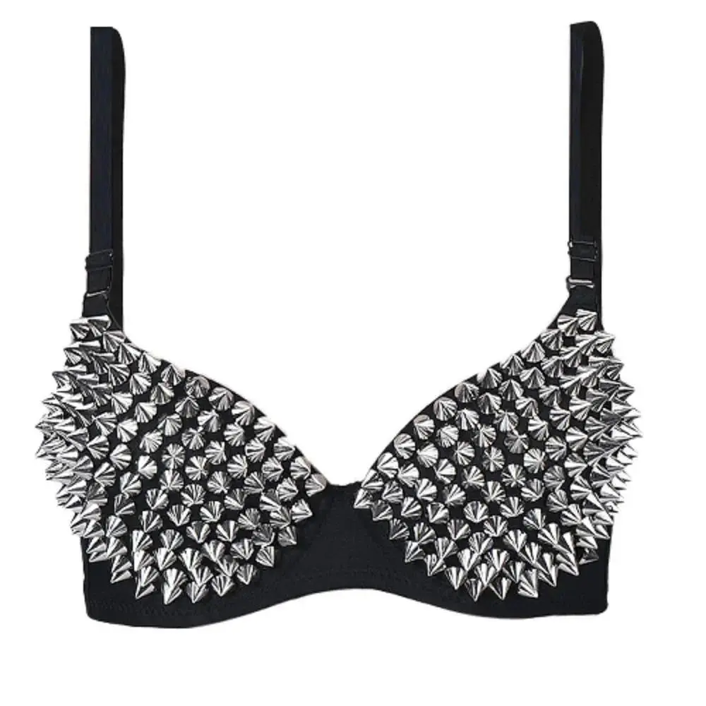 Women's Wireless Steampunk Nylon Bra Top - Sexy Studded Cleavage Design, Festival & Party Wear, Hand Wash Recommended, Outdoor Travel Camping Essentials