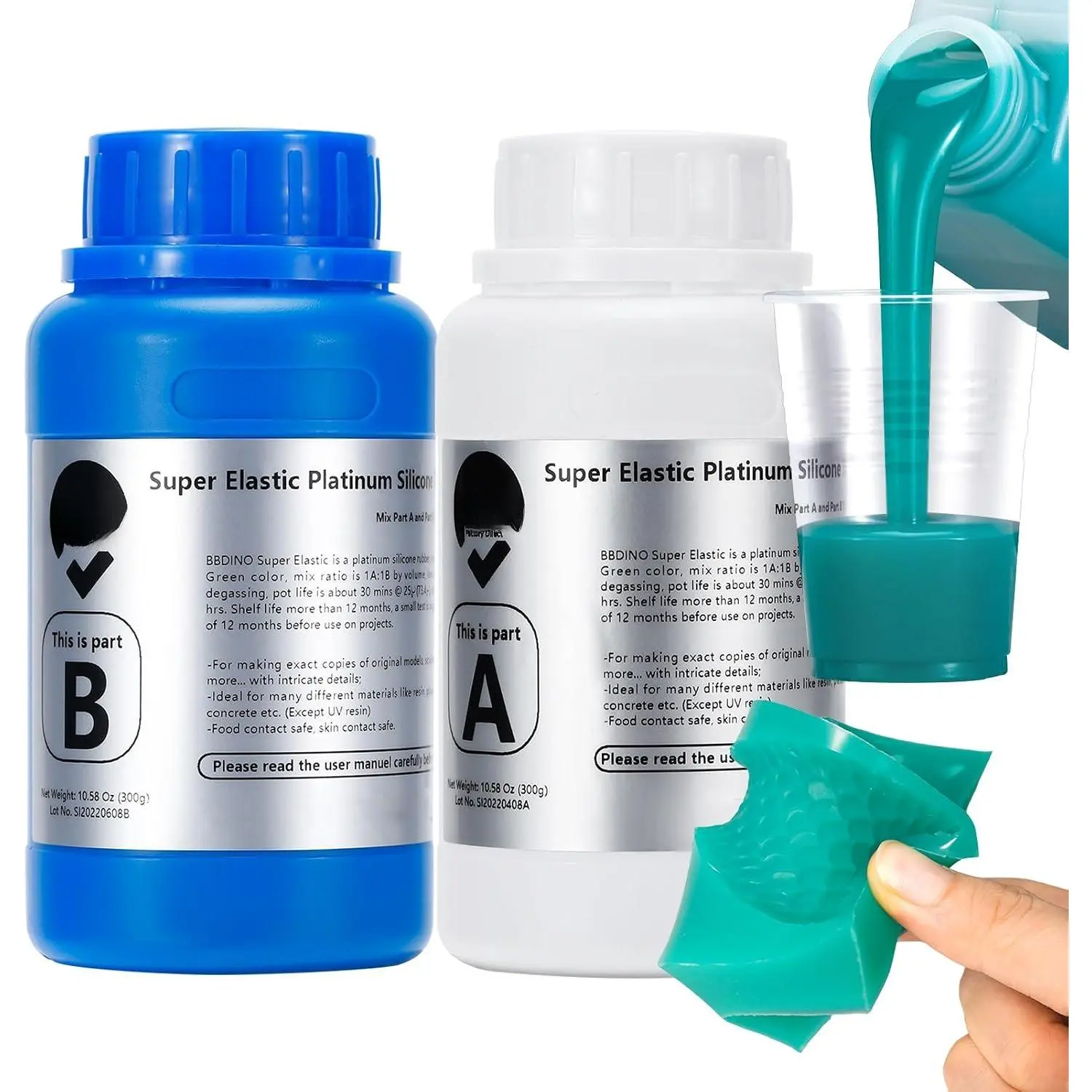 Mold Making Kit, Super Elastic Liquid Silicon for Mold Making, N.W. 21.2 oz, 1:1 by Volume, Jade Green, Ideal for Casting  Molds for /Plaster/Wax/ etc. | 1:1 Mixing Self Degassing 3h  Cure   Ideal for Casting  Molds for /Plaster/Wax/ etc.