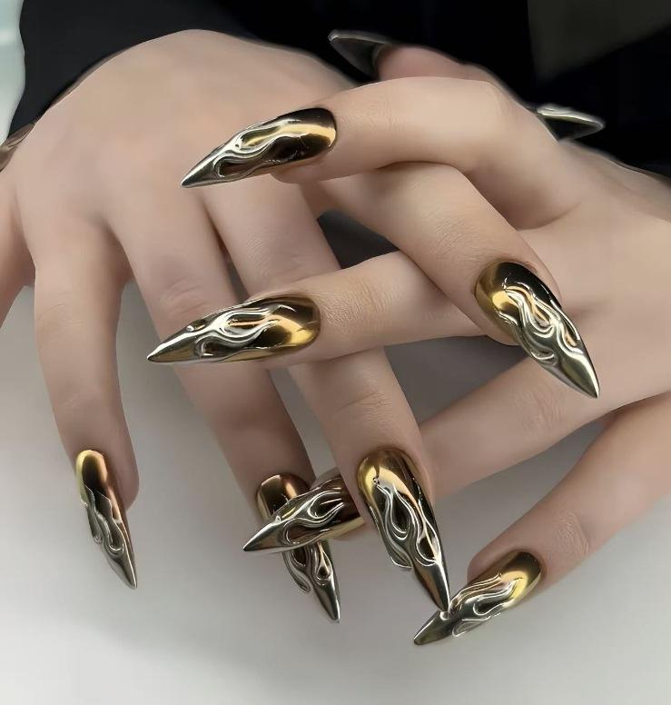 New Cross-Border Hot-Selling Fresh Style Nail Tips 3D Blue French Fish Tail Long Almond Wearable Nails Wholesale