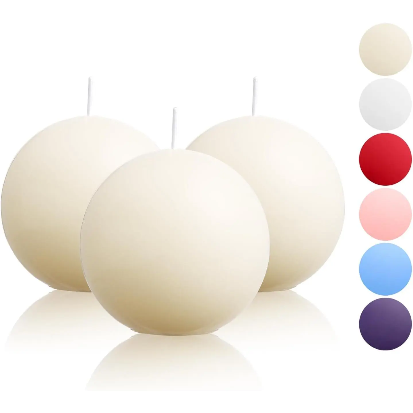 Ball Pillar Candles Set of 3  3Inch Unscented Handpoured Weddings,  Decoration, 75 Hour