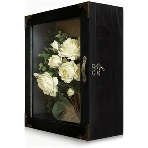 11x13 Shadow Box Frame 5 Inch Deep Display Case, Rustic Burnt ,  Door with Hinged Design,  Metal Handle and Latch, Linen