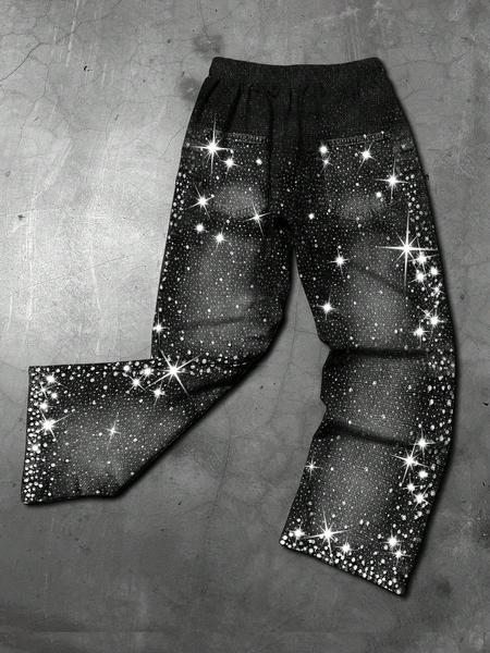 Men's Elastic Waist Sports Pants, Athleisure Style Bottoms, All-Over Star Print Design, Loose-Fit Casual Trousers, Perfect for Daily Wear & Outdoor Activities