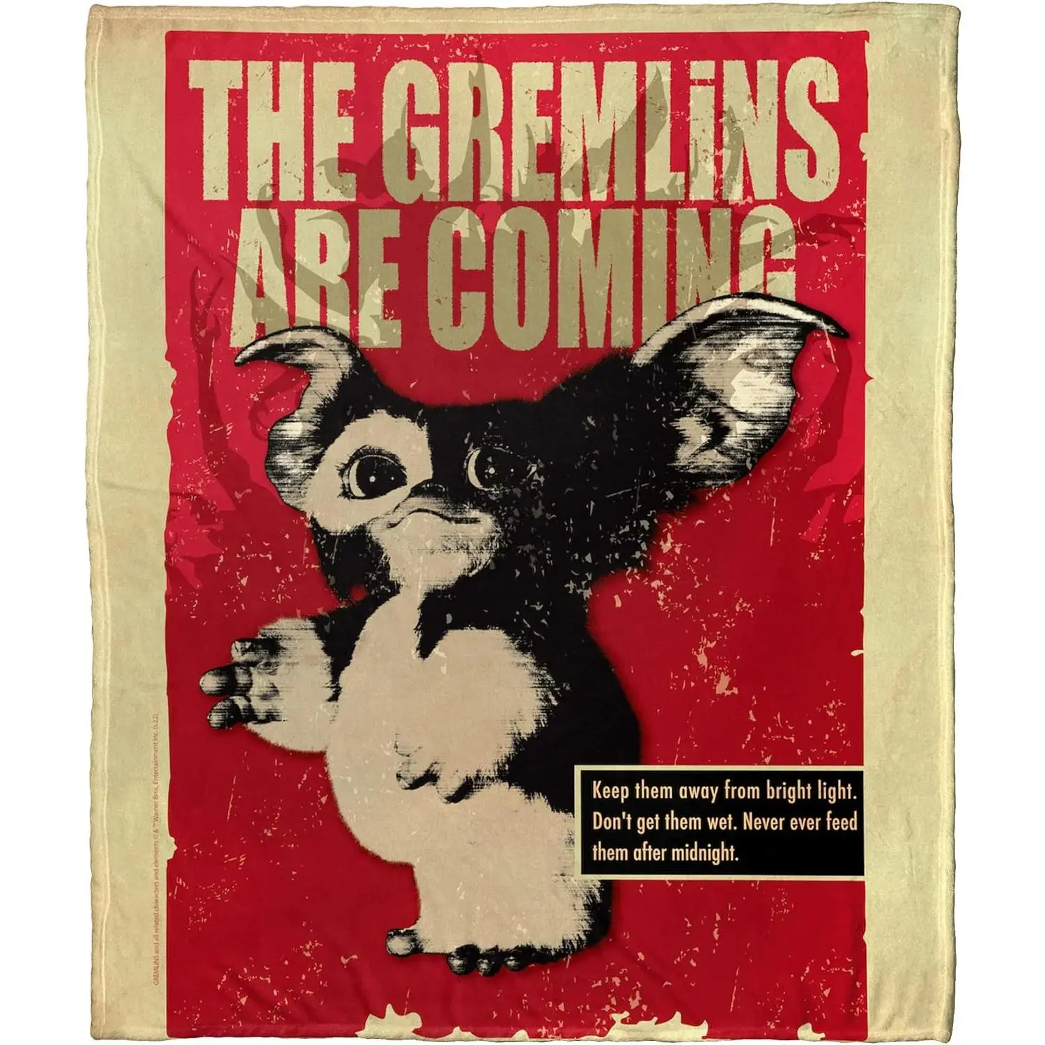 Gremlins Gizmo The Gremlins Are Coming Vintage Propaganda Red Poster Flannel Throw Blanket 80s Retro Monster Movie Warm Blanket Gift Fans All Ages