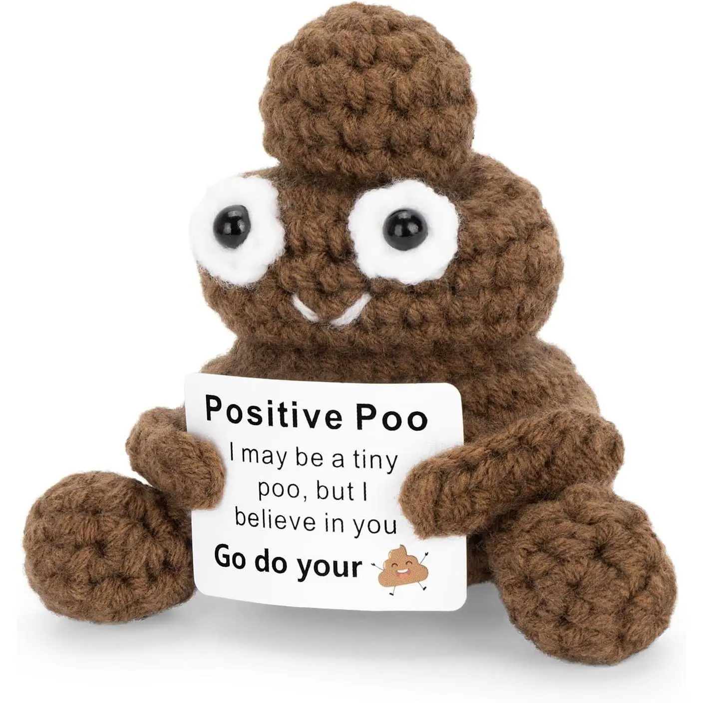 Funny Crochet Positive Poo Doll with Legs and Positive Card, Hilarious Birthday Gag Gift for Best Friend