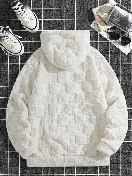 Men's Fleece Hooded Sweatshirt Jacket, Embroidered Design, Fall Winter Casual Daily Wear, Comfortable Warm Clothing