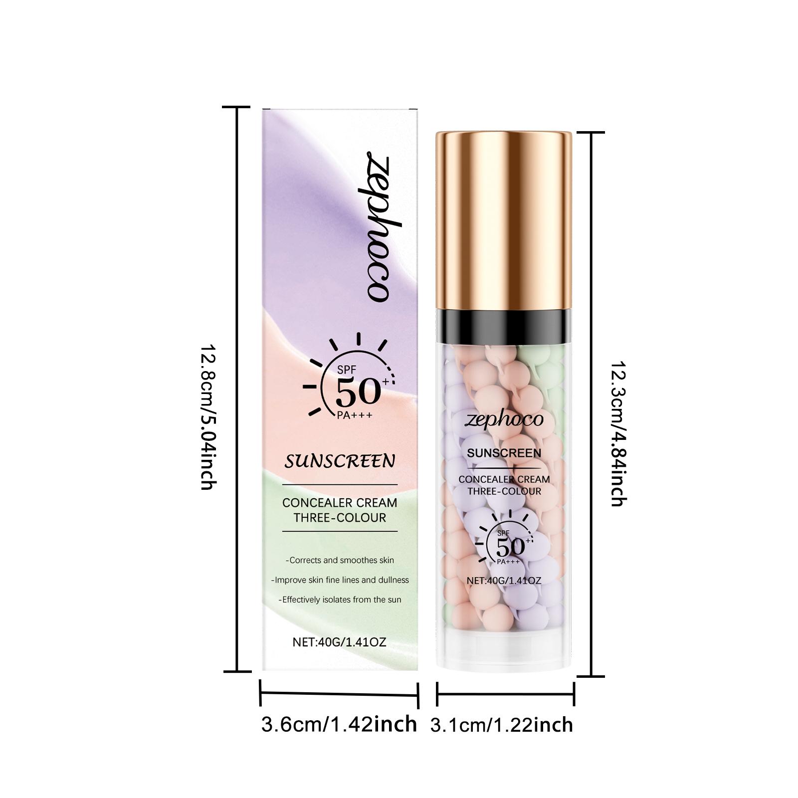 ZEPHOCO 3-Color Sunscreen, Tone-Up Brightening + Sun Protection, Aloe Soothing & Hyaluronic Acid Hydration, Lightweight Non-Greasy Fast Absorbing, Even Skin Tone for All Skin Types Correcting Primer