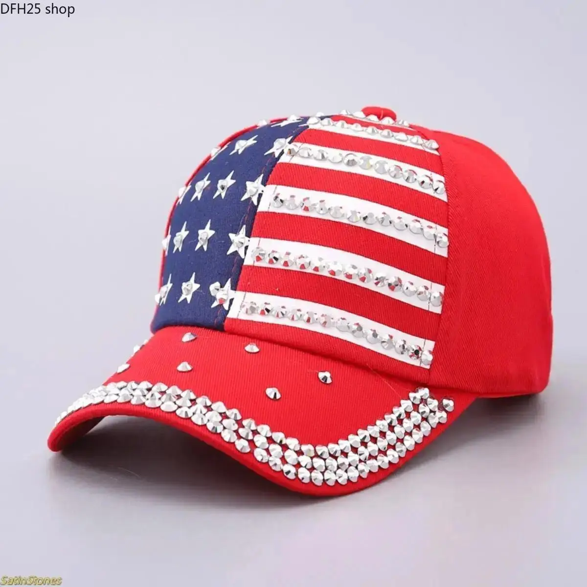 American Flag Rhinestone Baseball Cap for Daily Wear and Outdoor Activities, Curved Brim Adjustable Hat With Patriotic Style Design