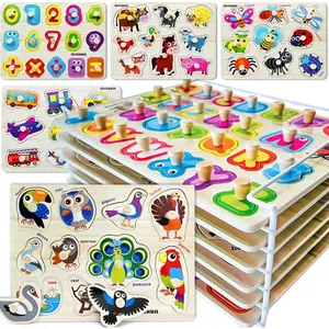 Wooden Puzzles for Toddlers 1-3 - 6XSET Toddler Puzzles Ages 2-4 with Rack - Learning Alphabet - Numbers - Animals Montessori Toy for Kids 3-5 - Wood Games Gift for Boys and Girlsfidget toys