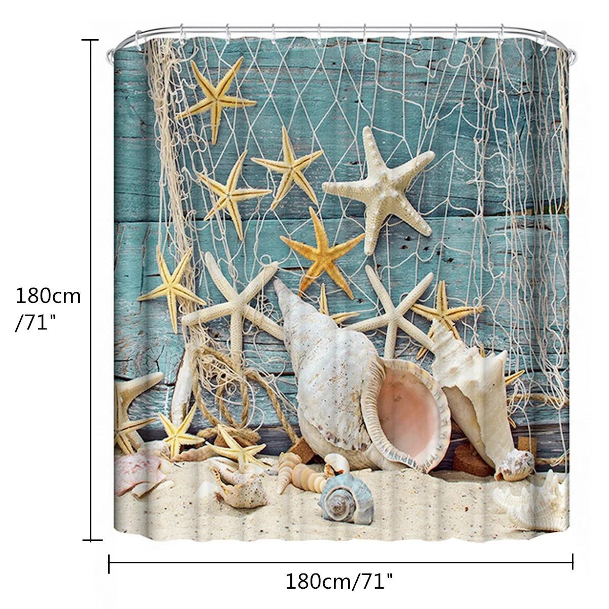 Sea Shell Shower Curtain, Waterproof Coastal Beach Bathroom Curtain, 71 x 71 Inch Ocean Bath Decor Set with 12 Hooks