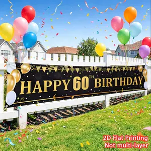 1pc 60 Year Old Black Gold Birthday Banner Birthday Party Banner, Large Banner HD Printing Suitable for Birthday Party Venue Decoration