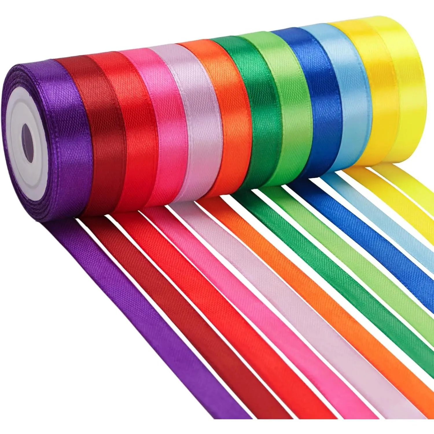 Rainbow Satin Ribbon Pack – 3/8 Inch x 12 Rolls  120 Yards