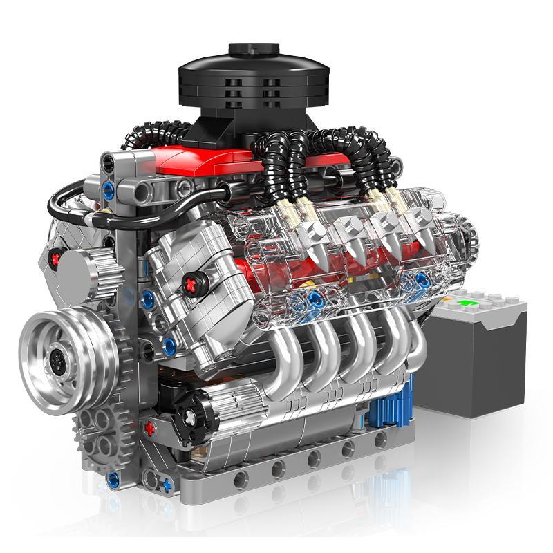 V8 Engine Building Blocks Electric Toy, Mechanical Kit Bricker Build Sets for Boys, Model Building Kits, Assembly Puzzle Gift, Requires 6 Aaa Batteries, Unisex Birthday Present, Building Block Model, Diy Assembly Kit