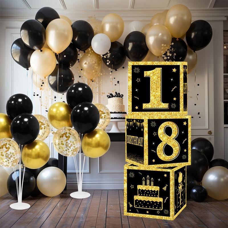 Happy Birthday Box Black Gold 18th 30th 40th 50th 60th Happy Birthday Decorations for Home Adults Party Decor Gift Supplies